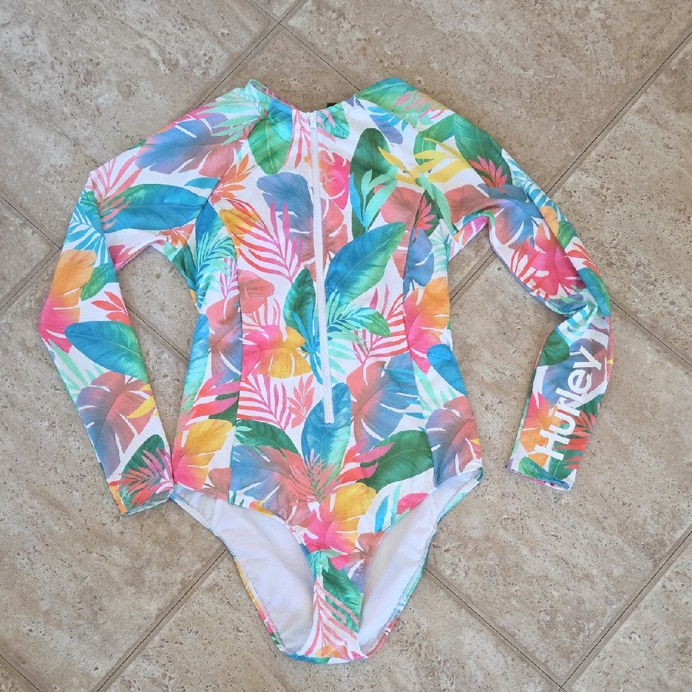 Womens Hurley Colorful Leaf Print Rashguard